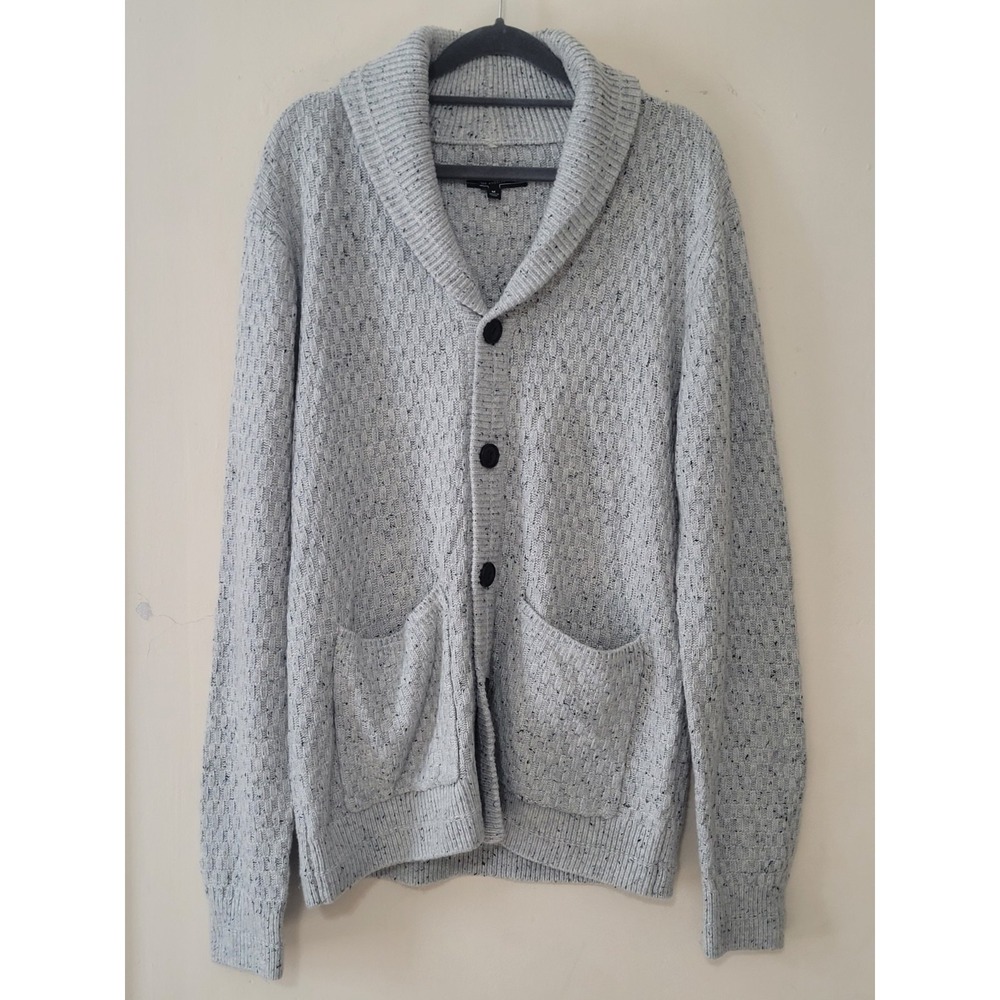 Liverpool Los Angeles Cardigan Grandpa Sweater Mens M Gray Chunky Wool Blend